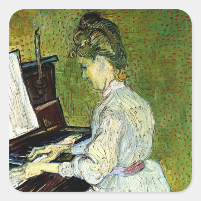 Marguerite Gachet at the Piano by Vincent van Gogh Square Sticker (Front)