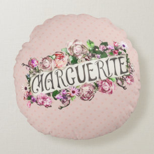 Marguerite Name Pretty Girly Floral Baby Shower Round Pillow
