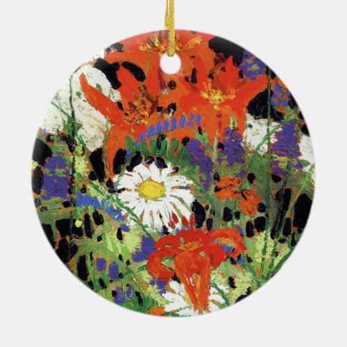 Marguerites Wood Lilies and Vetch Ceramic Ornament