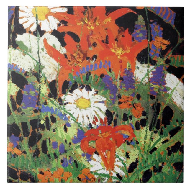 Marguerites, Wood Lilies and Vetch Ceramic Tile (Front)