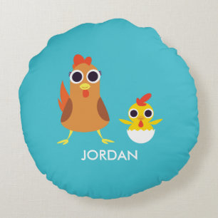 Maria & Bandit the Chickens Round Pillow