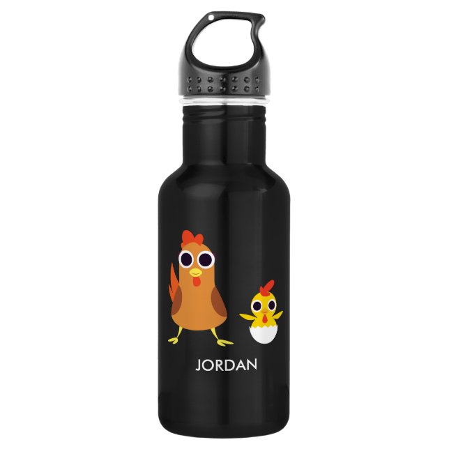 Maria & Bandit the Chickens Stainless Steel Water Bottle (Front)