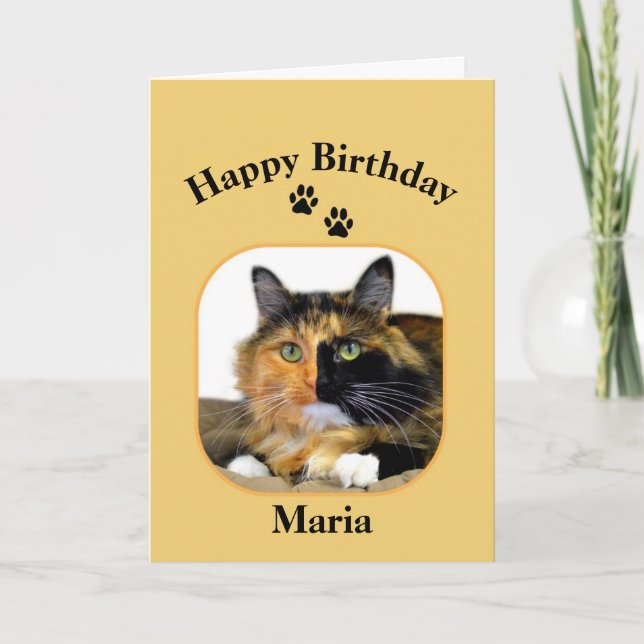 Maria Calico Cat Happy Birthday Card (Front)