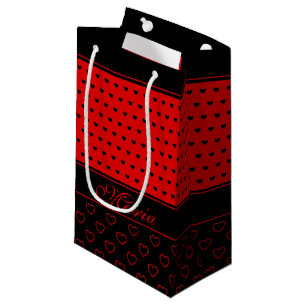 Maria - Custom Name, Red And Black Hearts Small Gift Bag