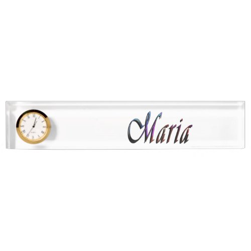 Maria Name Logo Desk Nameplate With Clock