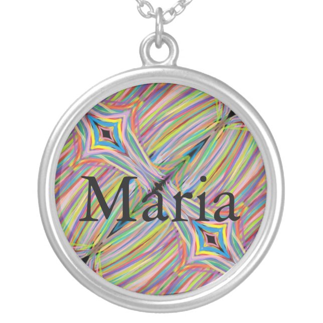Maria name with abstract art background rainbow-li silver plated necklace (Front)