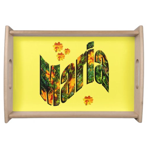 Maria Name With Yellow Flowers Serving Tray