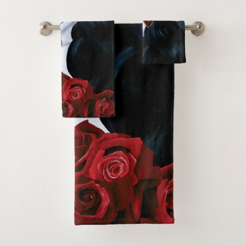 Maria Sugar Skull Red Roses  Bath Towel Set