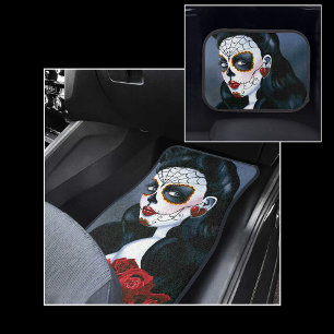 Maria Sugar Skull Red Roses Car Mat