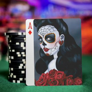 Maria Sugar SKull Red Roses Poker Cards