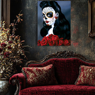 Maria Sugar Skull Red Roses Poster