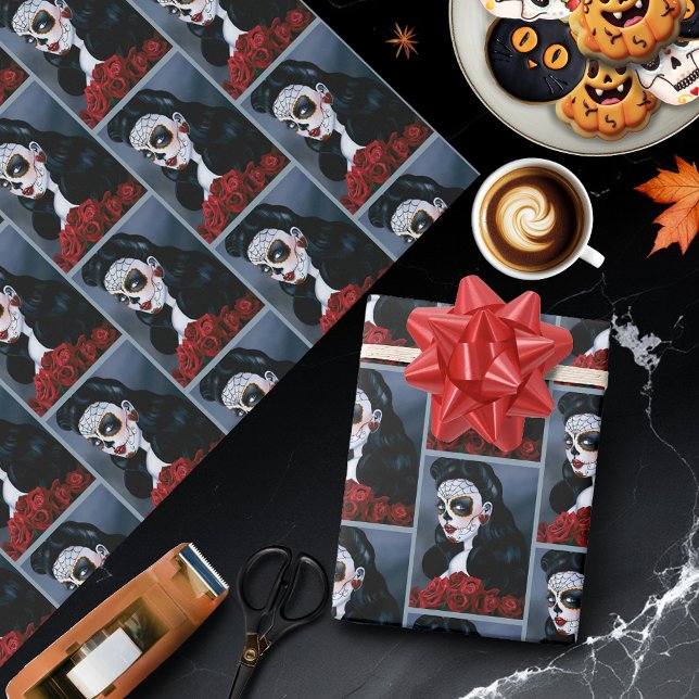 Maria Sugar Skull Red Roses  Wrapping Paper (Creator Uploaded)