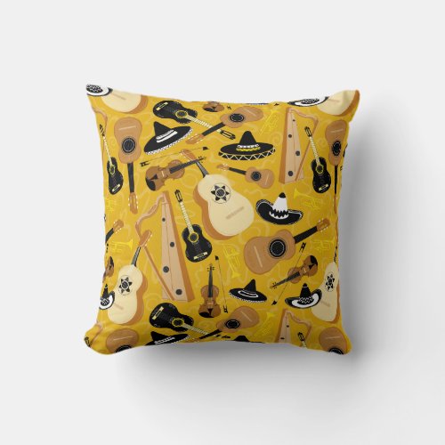 Mariachi Band Instruments Fun Throw Pillow