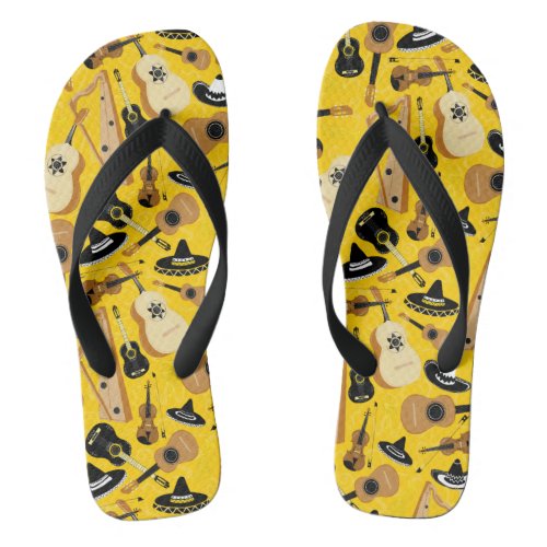 Mariachi Band Instruments on Yellow Flip Flops