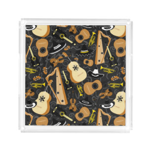 Mariachi Band Musical Instrument Pattern on Grey Acrylic Tray