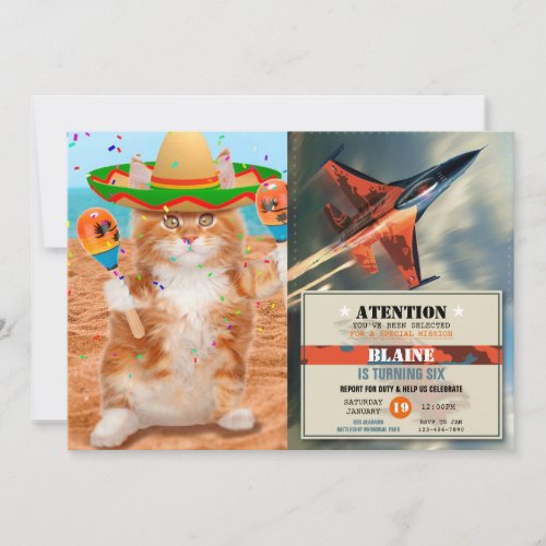 Mariachi cat holding maracas invitation