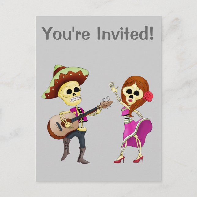 Mariachi Dancing Couple Day of the Dead Invitation Postcard (Front)
