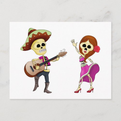 Mariachi Dancing Day of the Dead Couple Postcard