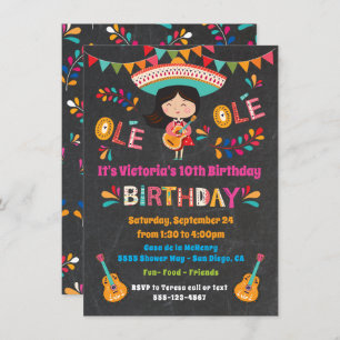 Mariachi Girl Mexcian Fiesta Birthday Party Invitation