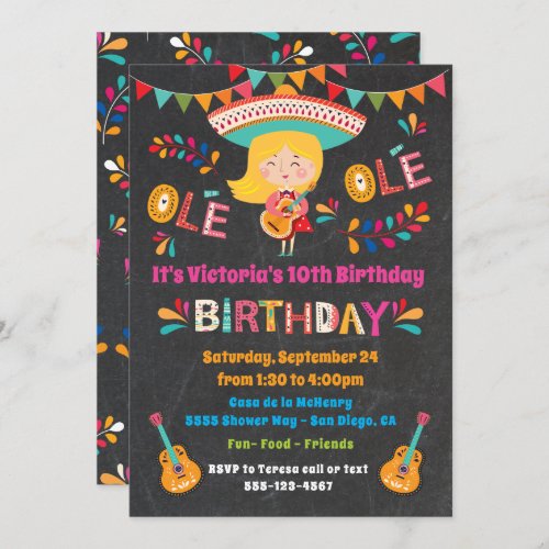 Mariachi Girl Mexcian Fiesta Birthday Party Invitation