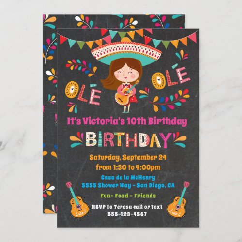 Mariachi Girl Mexcian Fiesta Birthday Party Invitation