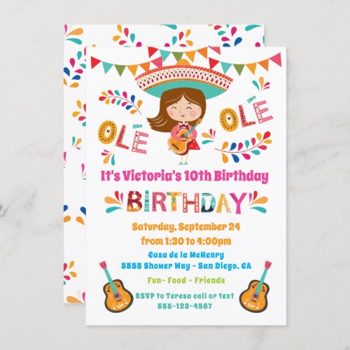 Mariachi Girl Mexcian Fiesta Birthday Party Invitation