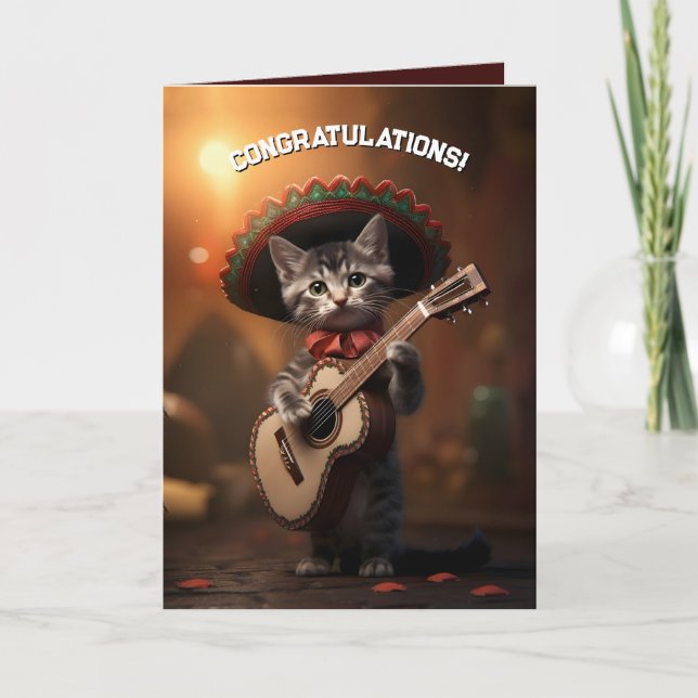 Mariachi Kitten Letterpress Thank You Card (Front)