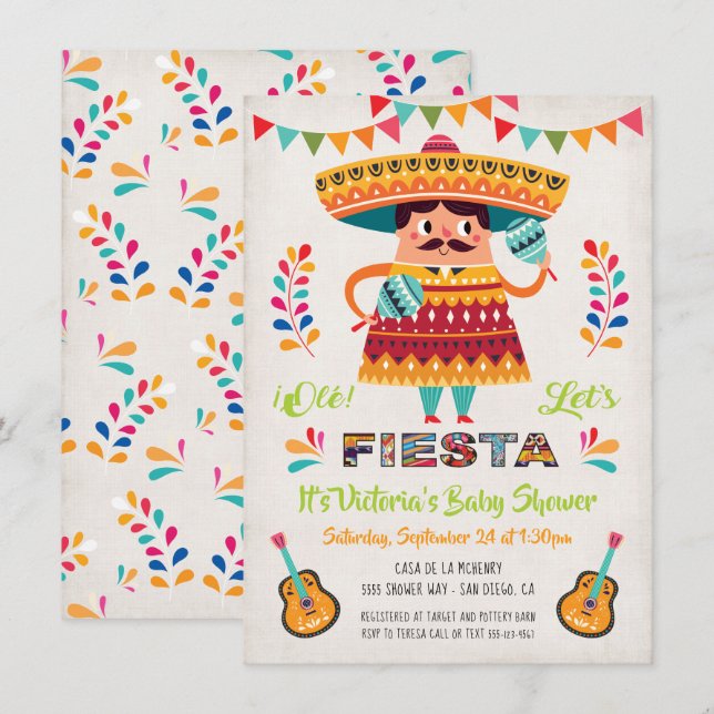 Mariachi Mexcian Fiesta Baby Shower invitation (Front/Back)