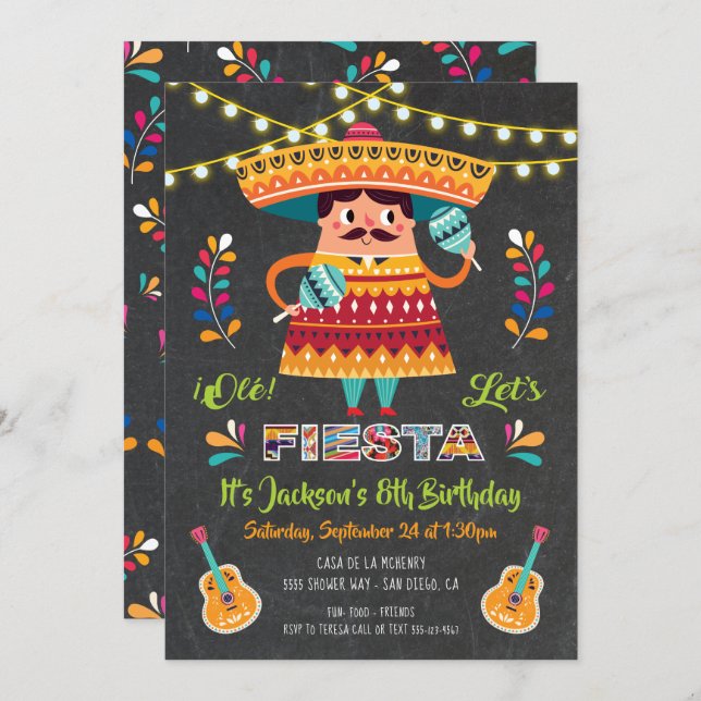 Mariachi Mexcian Fiesta Birthday Party invitation (Front/Back)