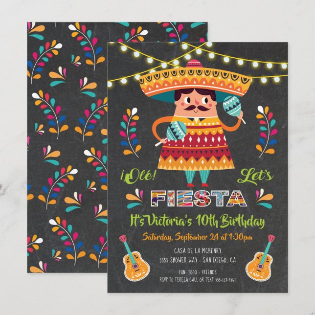 Mariachi Mexcian Fiesta Birthday Party invitation (Front/Back)