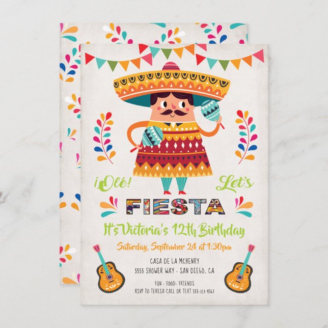 Mariachi Mexcian Fiesta Birthday party invitation (Front/Back)