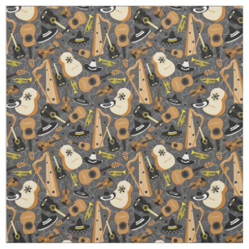 Mariachi Orchestra Instruments Pattern Fabric