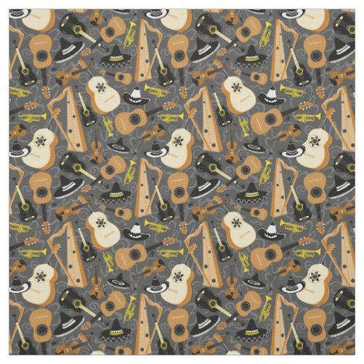 Mariachi Orchestra Instruments Pattern Fabric