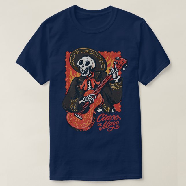 Mariachi Skeleton Playing Guitar Cinco de Mayo  T-Shirt (Design Front)