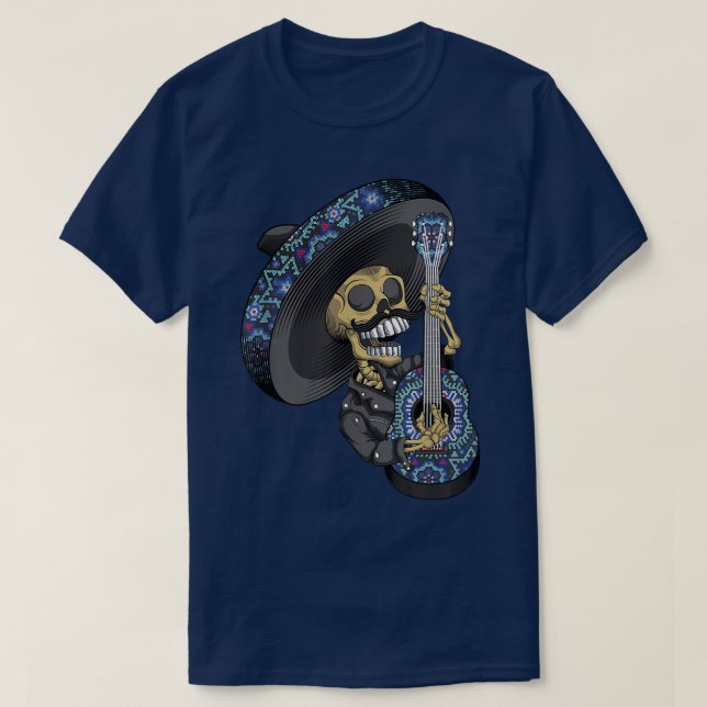 Mariachi Skeleton Playing Guitar Day of the Dead  T-Shirt (Design Front)