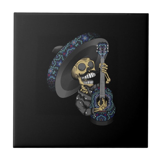 mariachi skull mexican ceramic tile (Front)