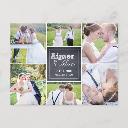 Mariage de collage craie merci cartes postales announcement postcard