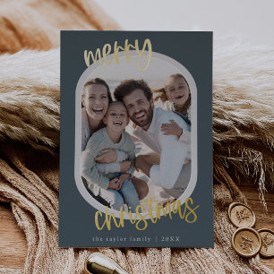 MARIAH Blue Foil Retro Family Fun Christmas Photo Foil Holiday Card