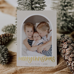 MARIAH Gold Foil Arch Family Photo Merry Christmas Foil Holiday Card