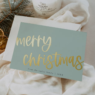 MARIAH Mint Green Gold Foil Family Merry Christmas Holiday Card
