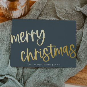 MARIAH Navy Blue Gold Foil Family Merry Christmas Holiday Card