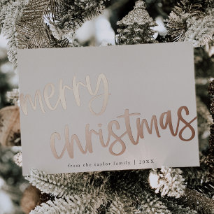 MARIAH Rose Gold Foil Family Merry Christmas Holiday Card
