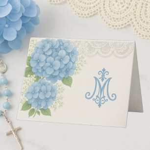 Marian Blue Hydrangea and Lace Catholic Notecard