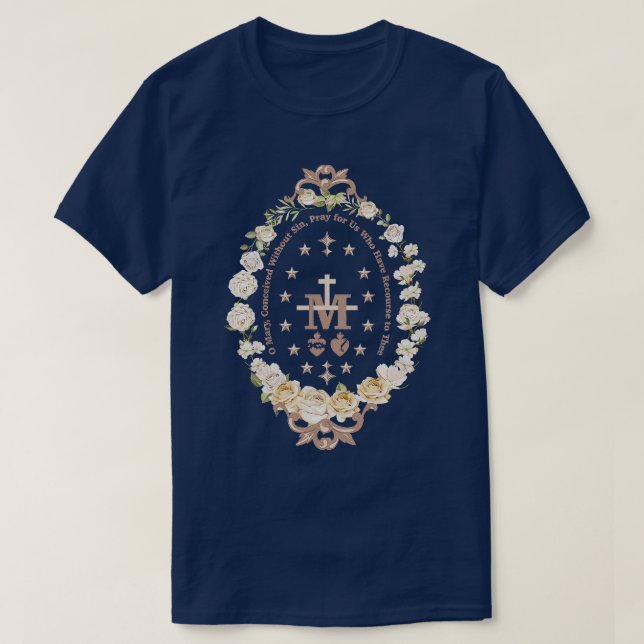 Marian Catholic Virgin Mary Marian Cross Floral Re T-Shirt (Design Front)