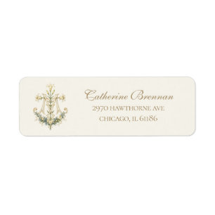 Marian Cross Catholic Floral Wedding Label