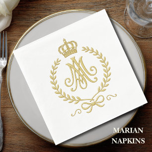 Marian Crown Monogram in Gold Catholic Napkins