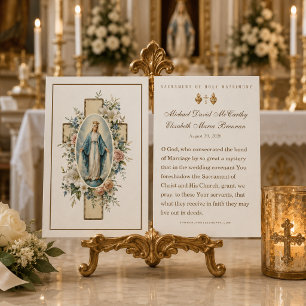Marian Floral Cross Catholic Wedding Prayer Favor