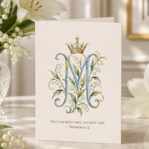 Marian Monogram Blue Lily of the Valley Scripture Thank You Card