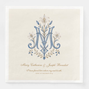 Marian Monogram Catholic Wedding w/Scripture Paper Dinner Napkins