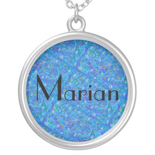 Marian name with abstract blue background silver plated necklace